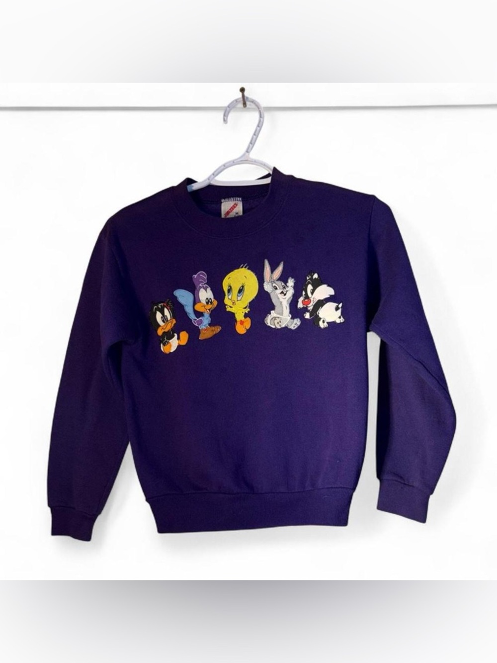 Vintage Jerzees looney toons Purple Kids Sweatshirt with Cartoon Character Row